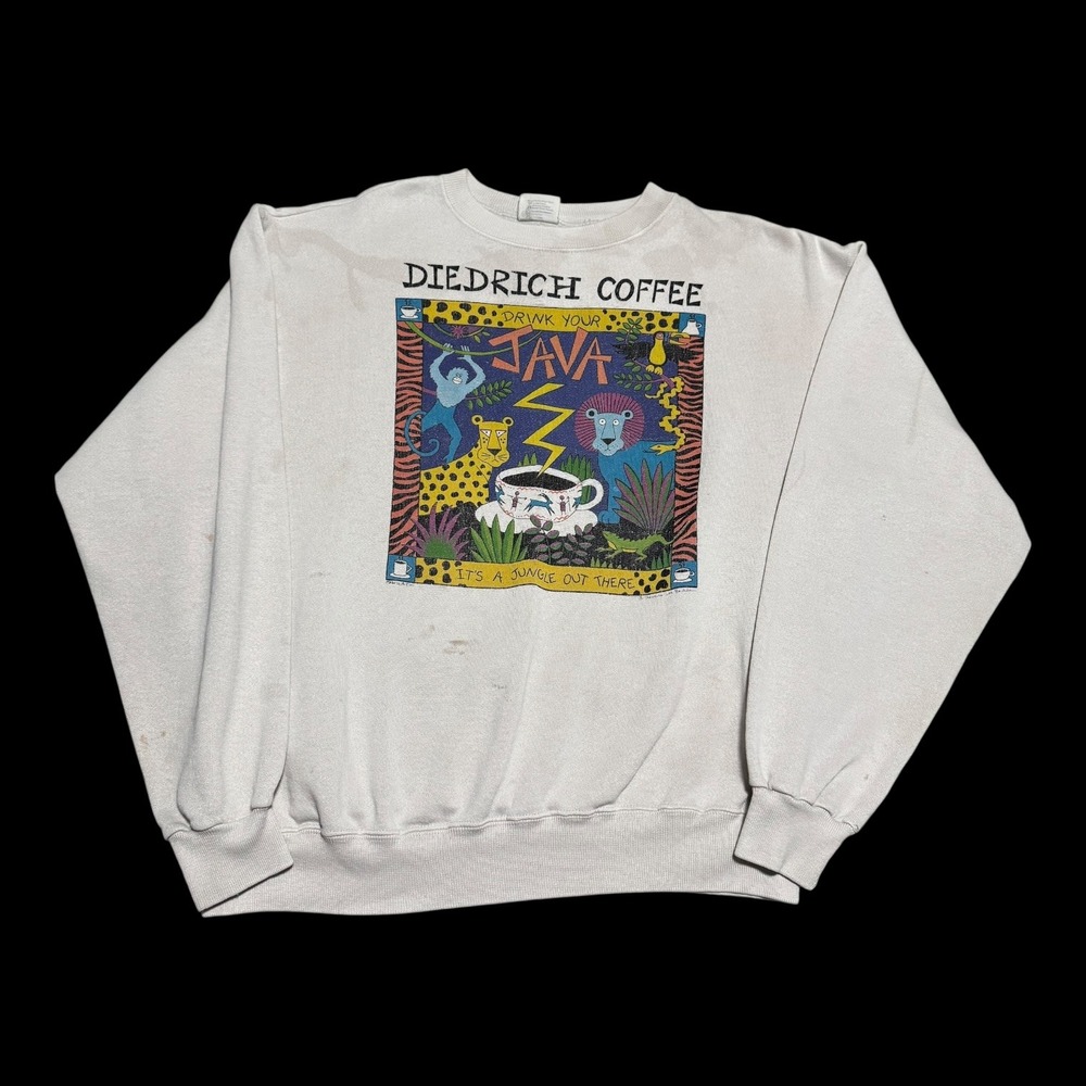 Vintage 80s Hanes Diedrich Coffee Drink Your Java Sweatshirt Women's XL FLAWS